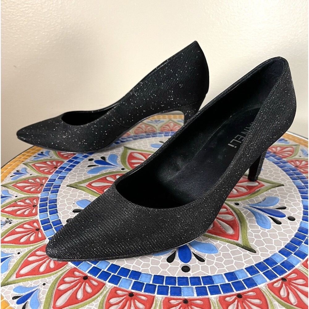 VANELi Womens Size 6.5 Narrow Black Glitter Dress Party Heels Pumps Shoes